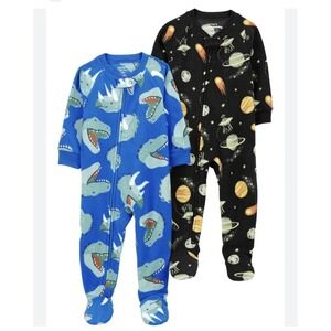 Carter's Toddler Boy's Set of 2 Fleece Pajamas Spaceship Moon & Dinosaur Sz 4T